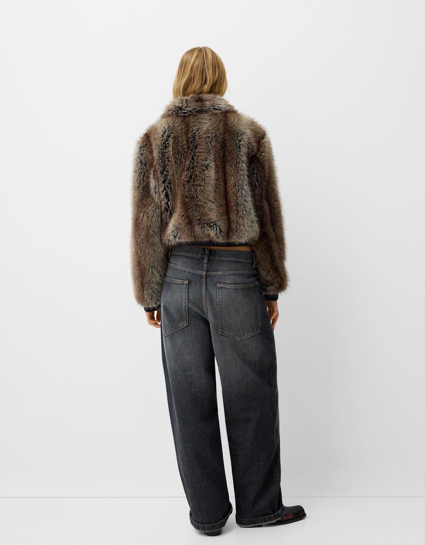 Faux Fur Jacket with Leather Effect – LOUVELLI