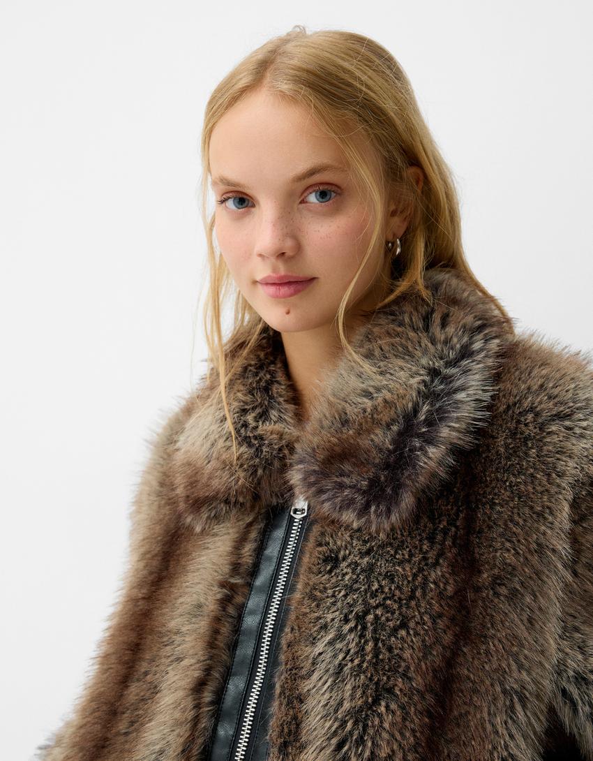 Faux Fur Jacket with Leather Effect – LOUVELLI