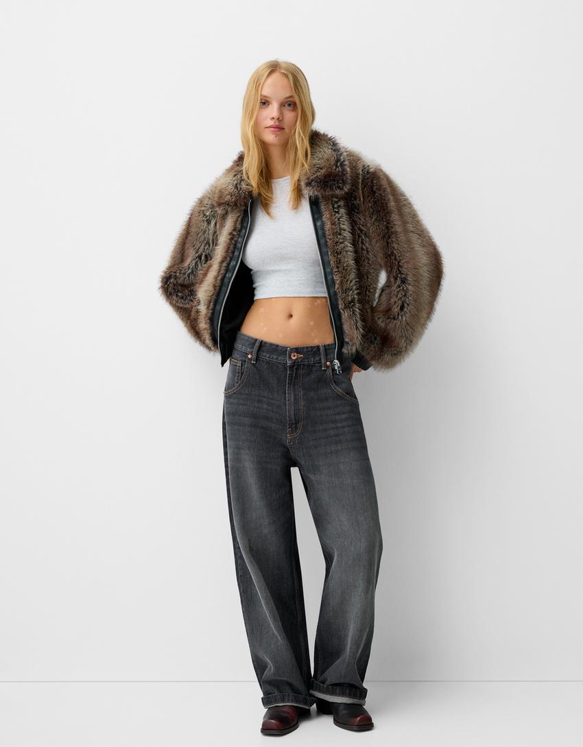 Faux Fur Jacket with Leather Effect – LOUVELLI