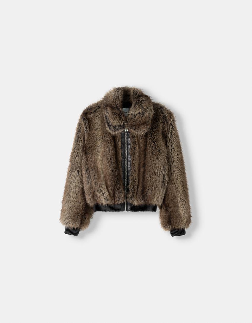 Faux Fur Jacket with Leather Effect – LOUVELLI