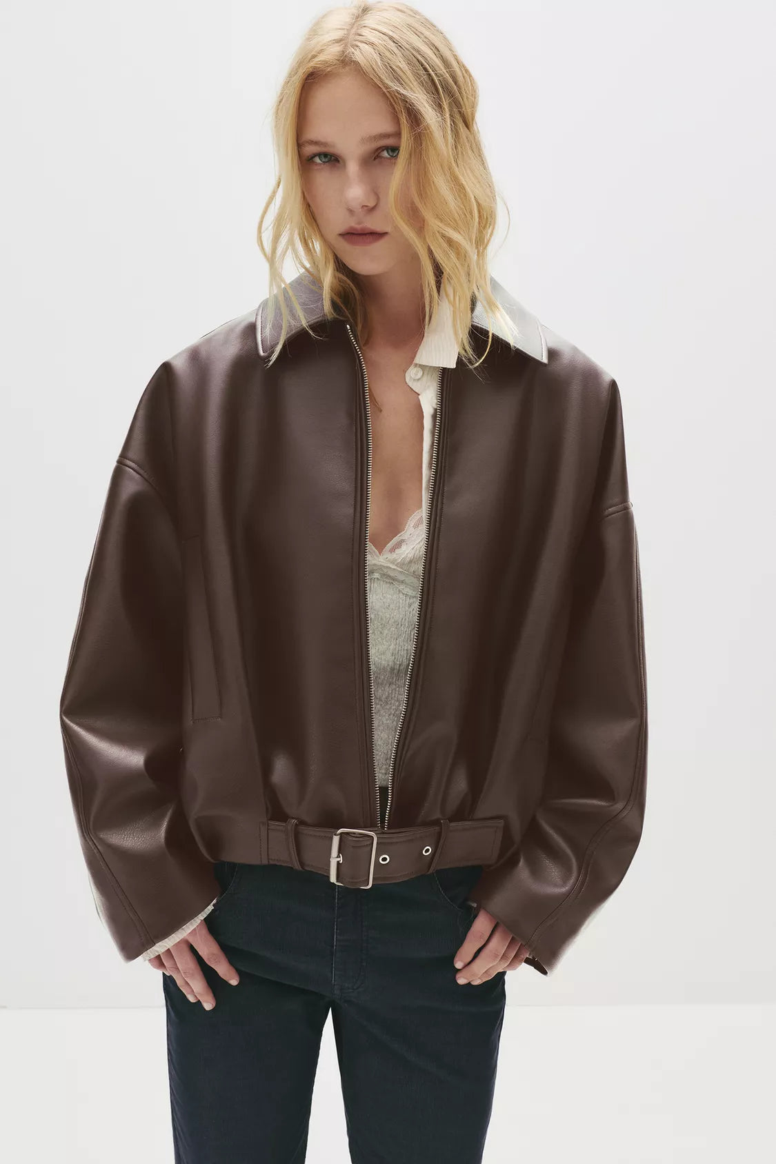 Mia Faux Leather Bomber Jacket