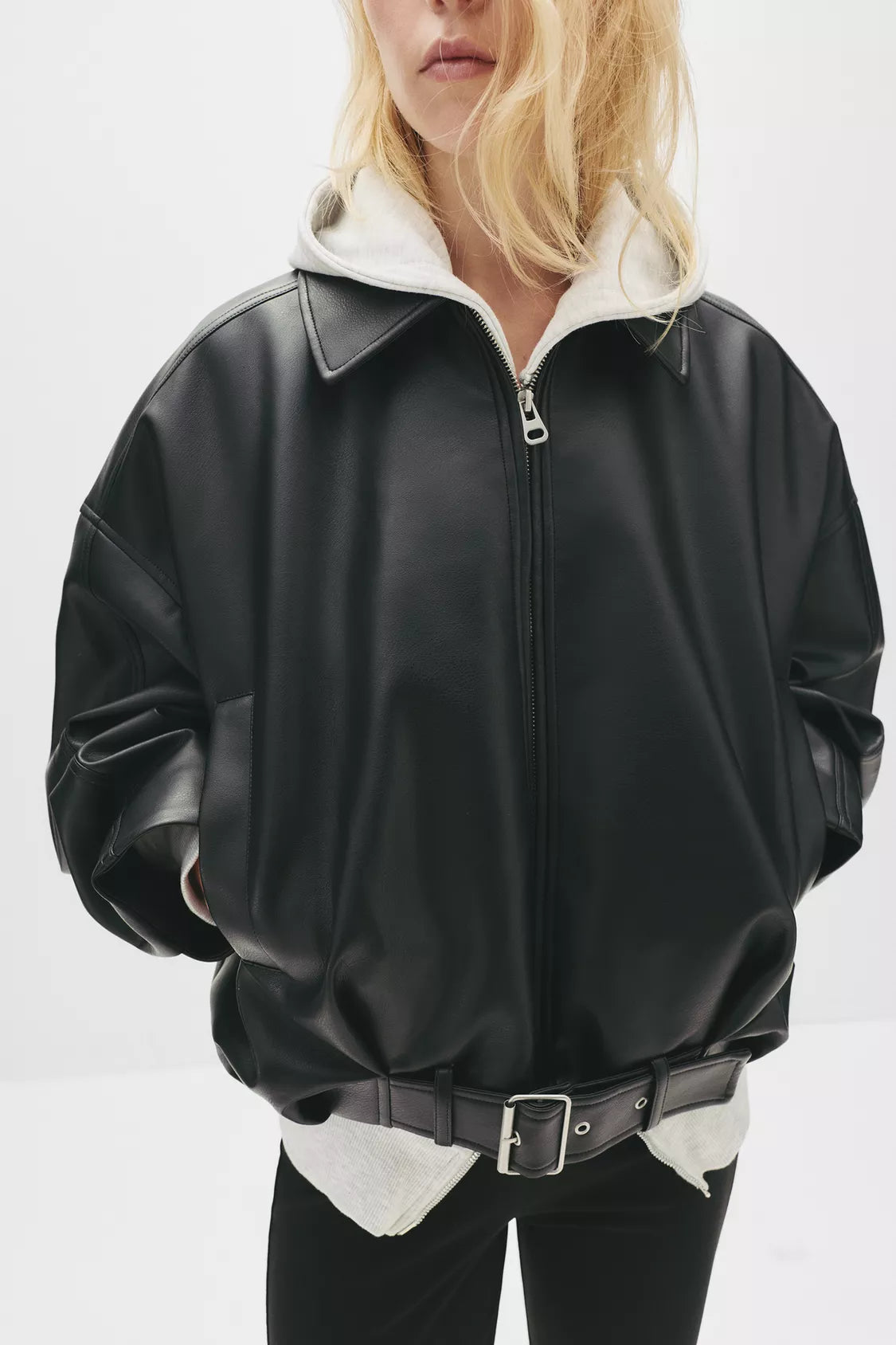 Mia Faux Leather Bomber Jacket