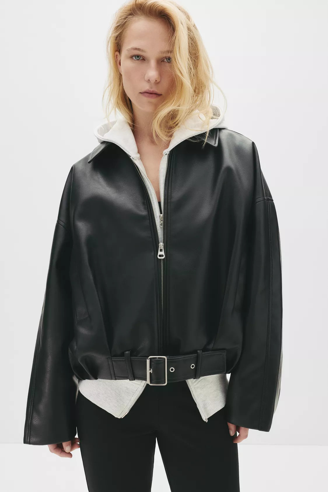 Mia Faux Leather Bomber Jacket