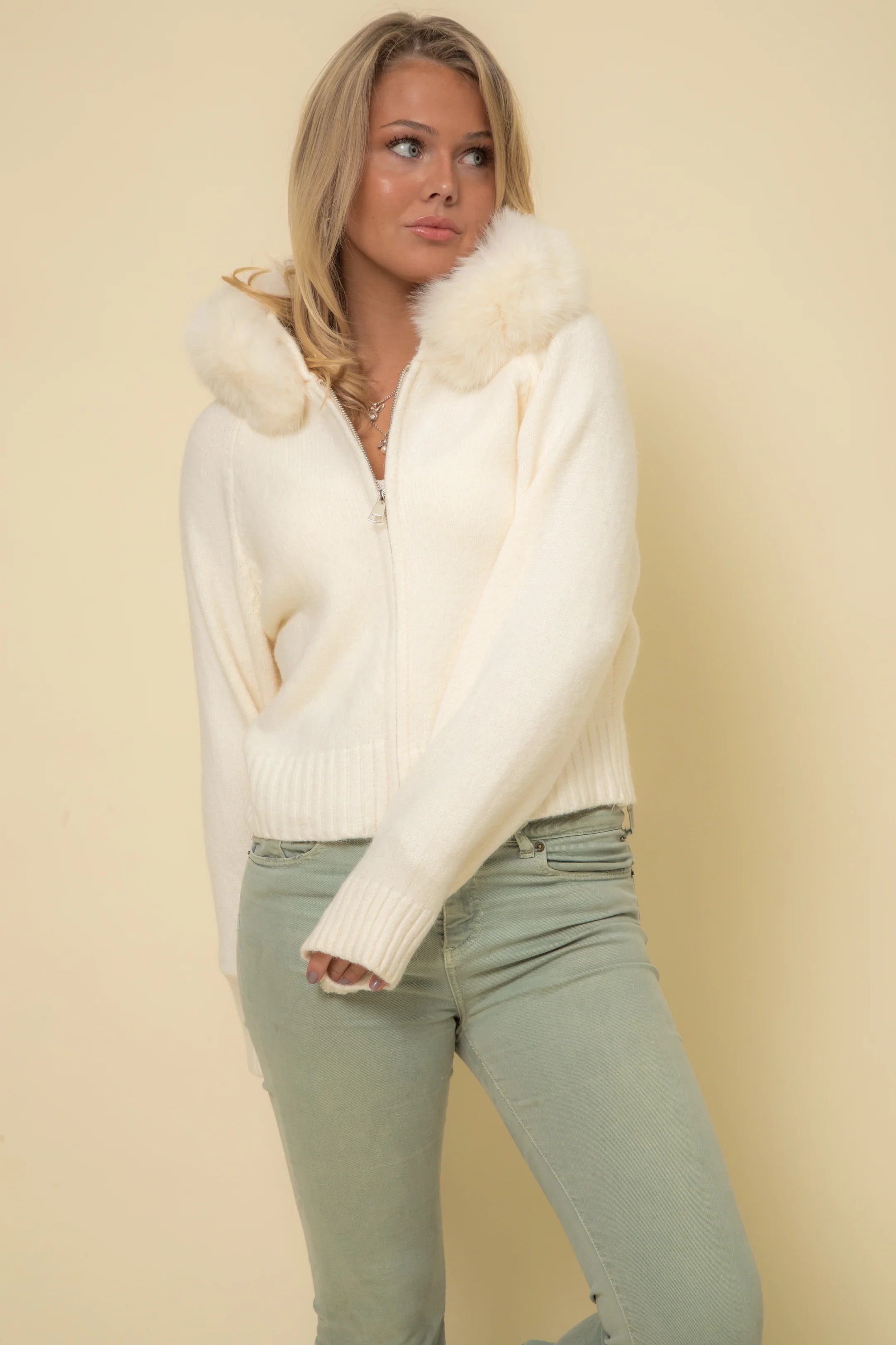 Hannah Hooded Faux Fur Vest Jacket