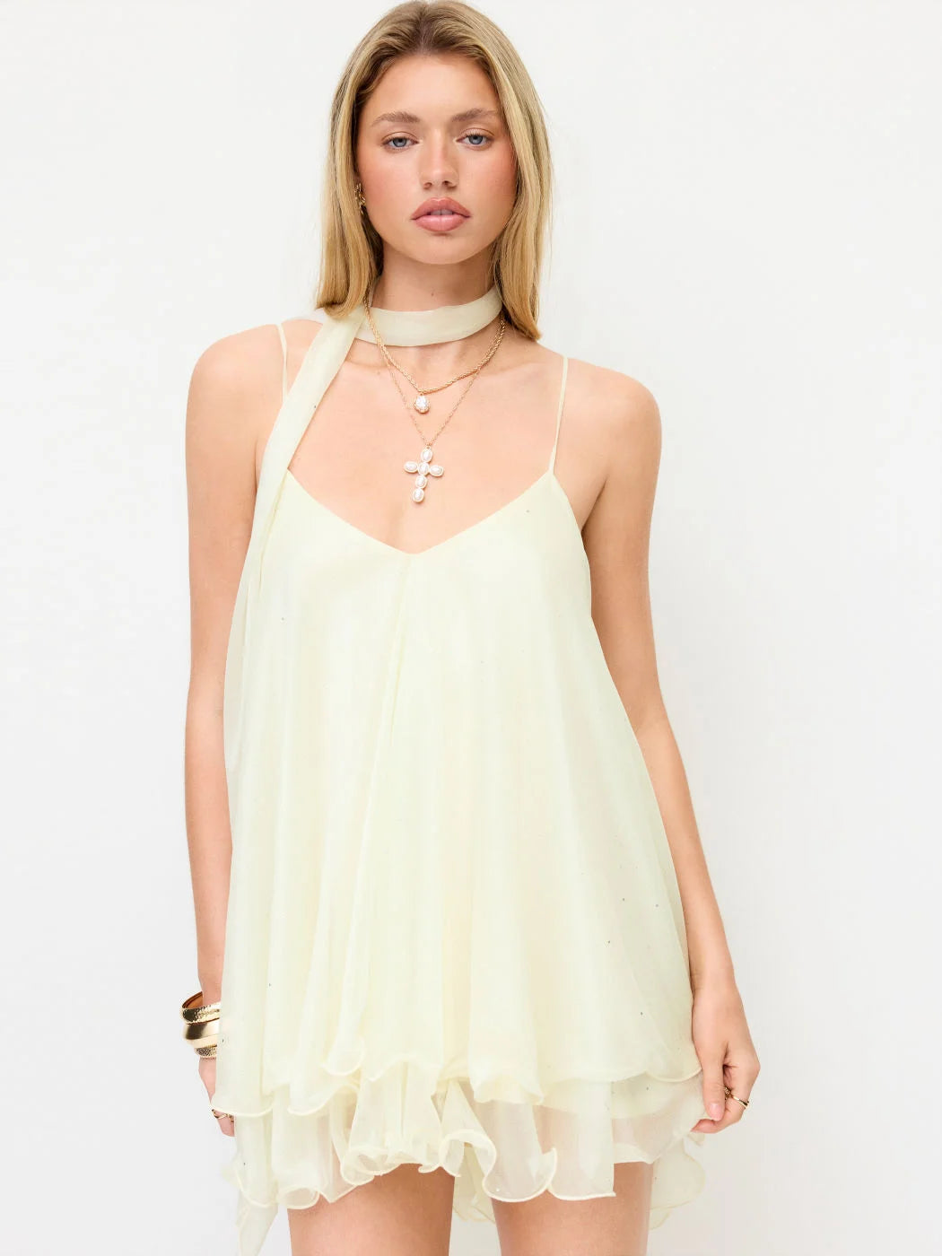 Elise Ruffled Mini Dress With Scarf