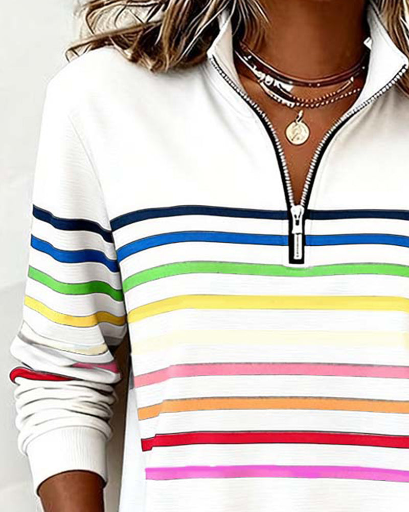 Grace | Colourful Stripe Quarter-Zip Sweatshirt