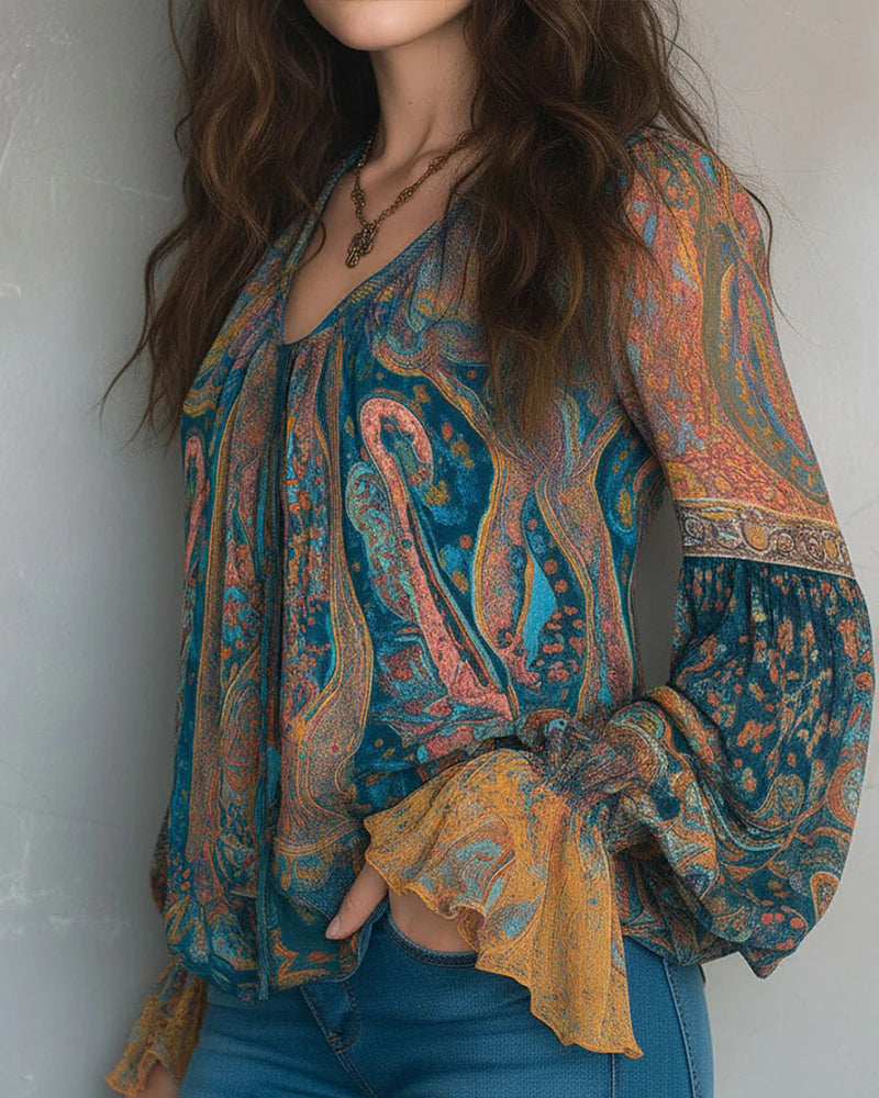Ada | Bohemian V-Neck Blouse with Flared Sleeves