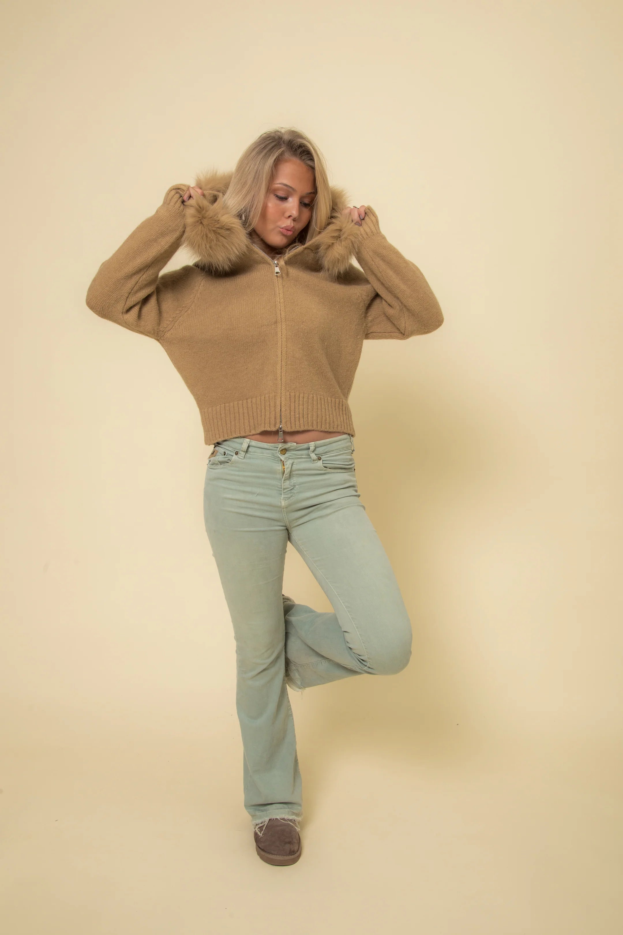 Hannah Hooded Faux Fur Vest Jacket