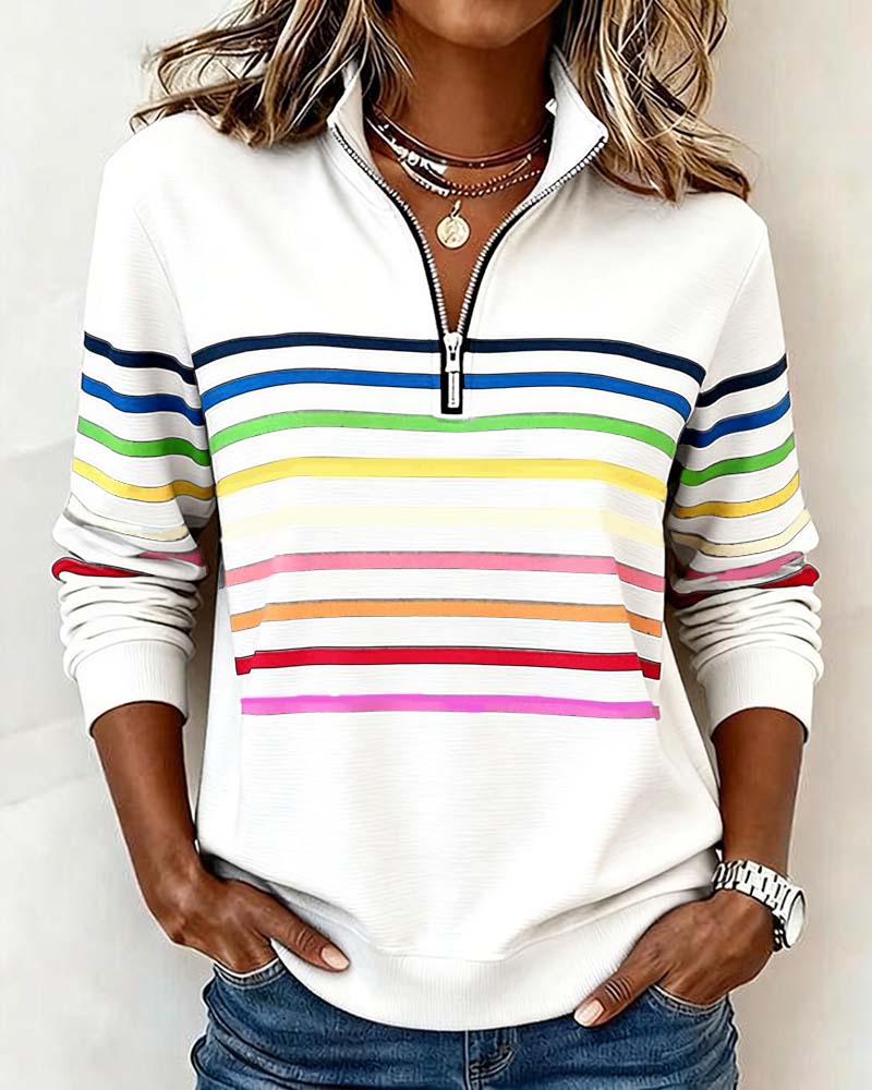Grace | Colourful Stripe Quarter-Zip Sweatshirt