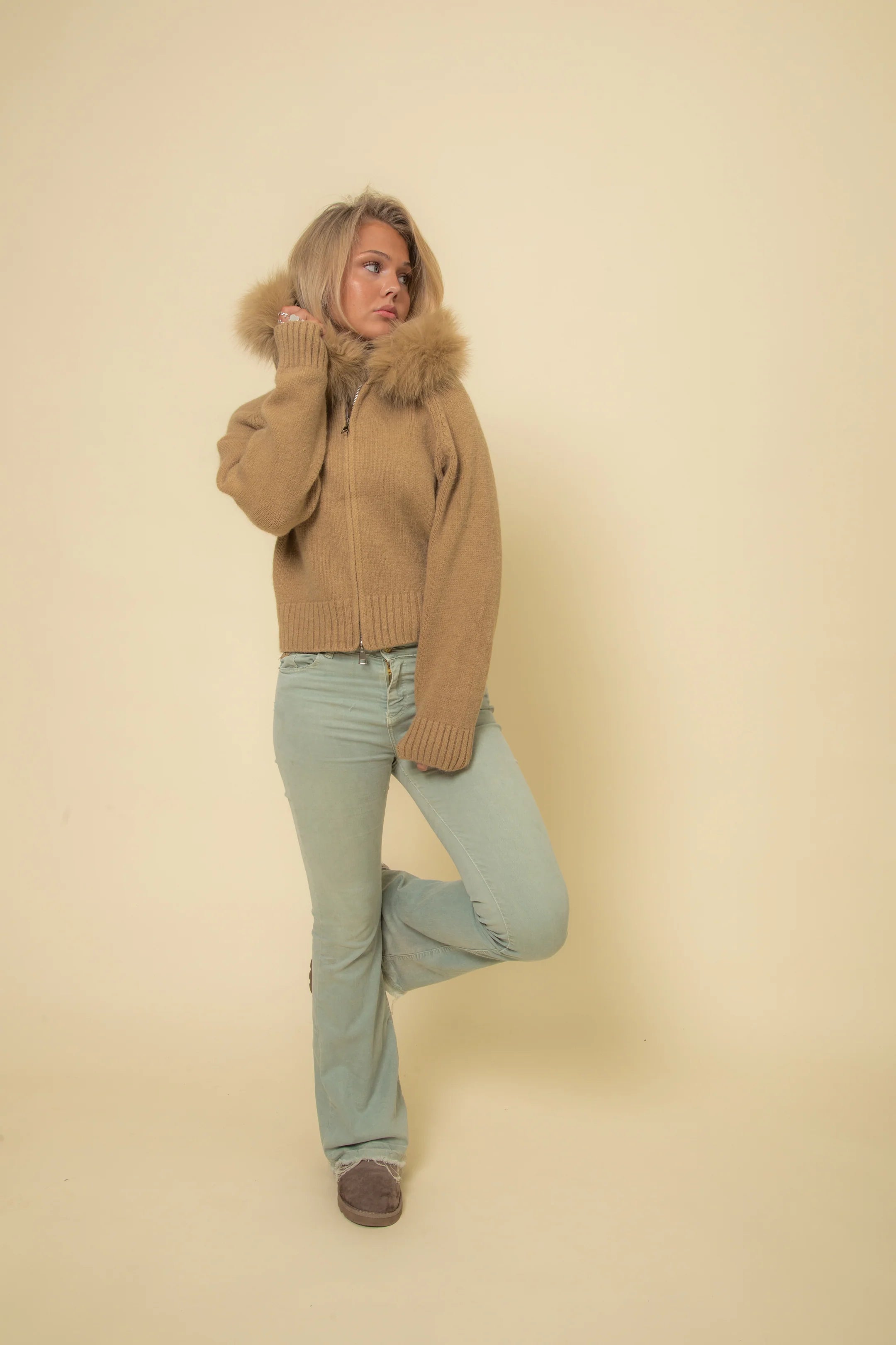 Hannah Hooded Faux Fur Vest Jacket