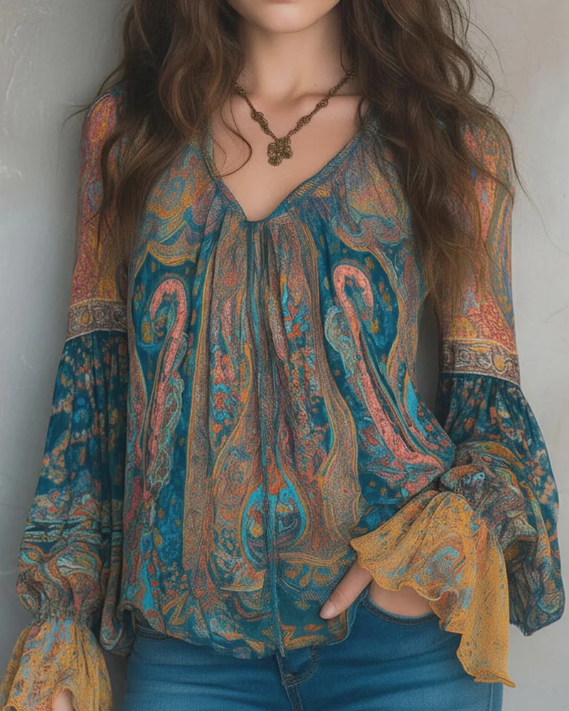 Ada | Bohemian V-Neck Blouse with Flared Sleeves