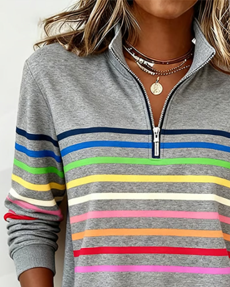 Grace | Colourful Stripe Quarter-Zip Sweatshirt