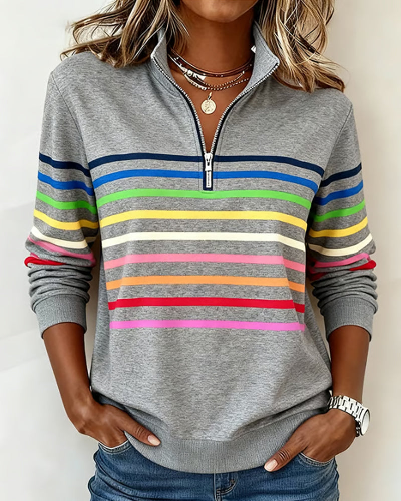 Grace | Colourful Stripe Quarter-Zip Sweatshirt