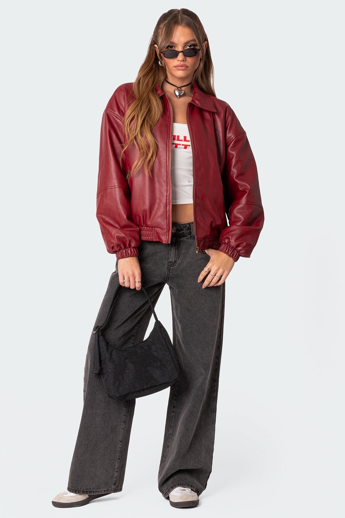 Faux Leather Bomber Jacket - LOUVELLI