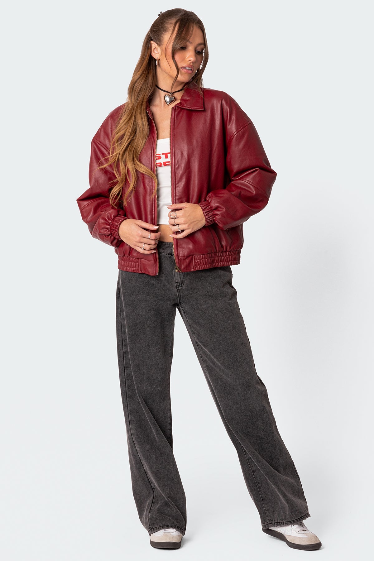 Faux Leather Bomber Jacket - LOUVELLI
