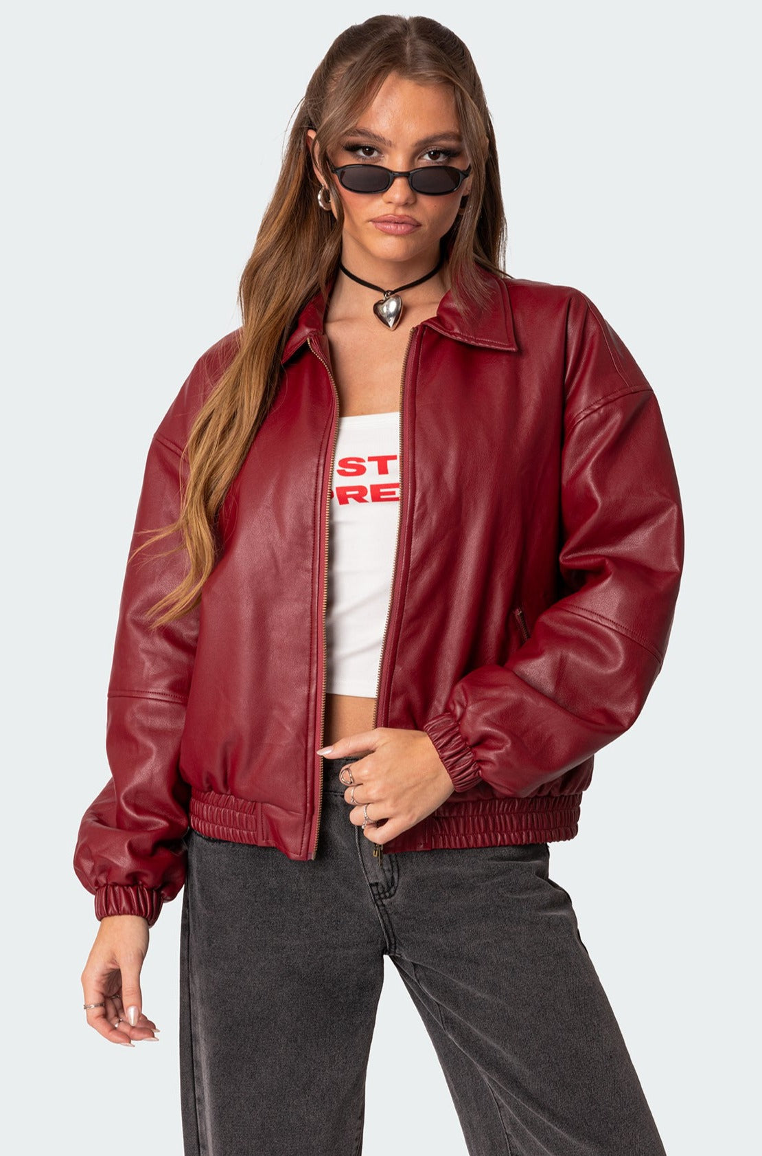 Faux Leather Bomber Jacket - LOUVELLI