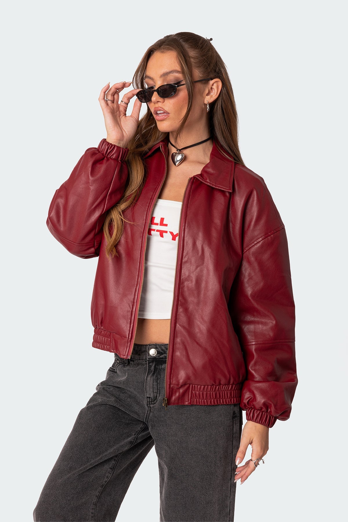 Faux Leather Bomber Jacket - LOUVELLI