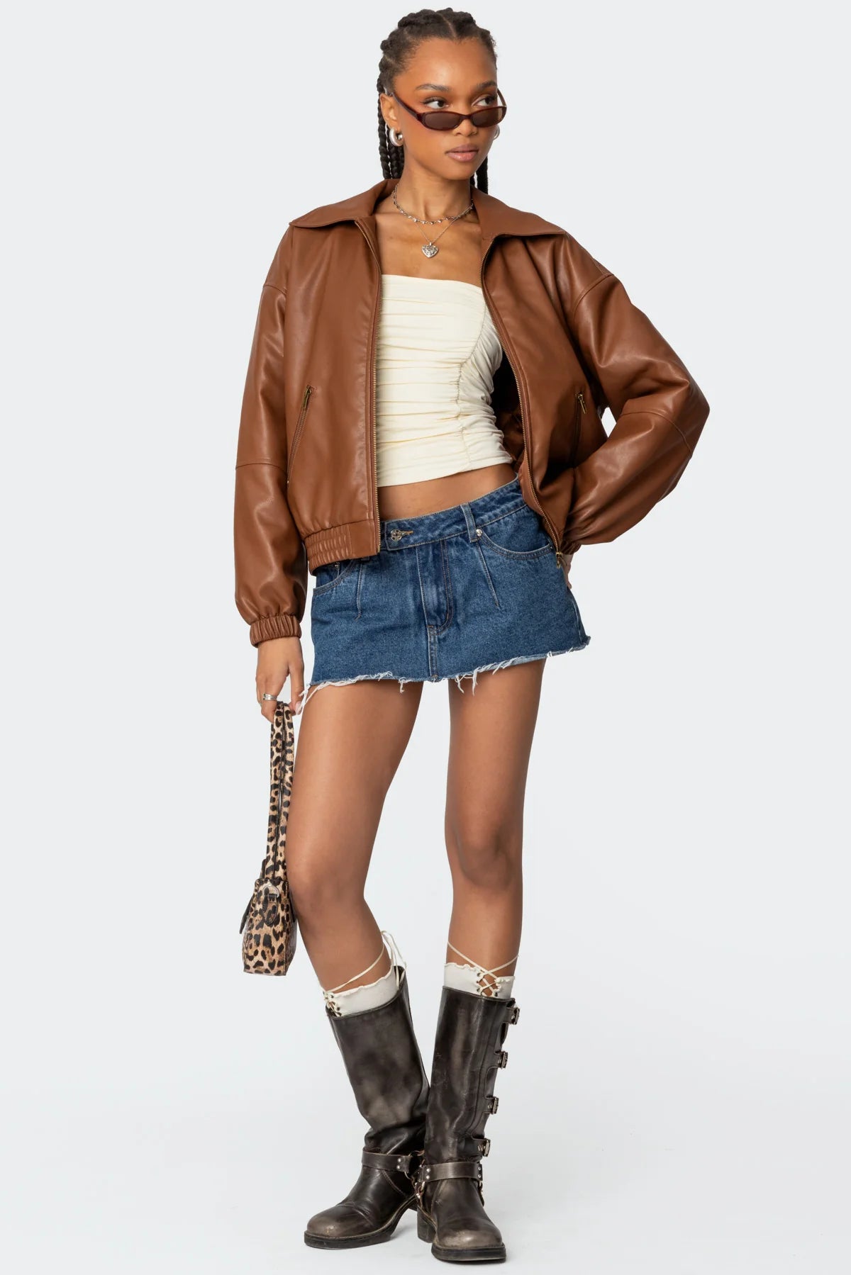 Faux Leather Bomber Jacket - LOUVELLI