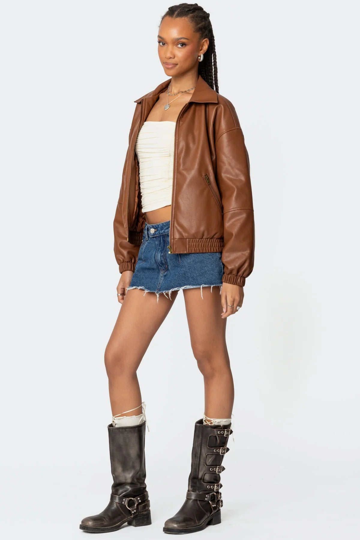 Faux Leather Bomber Jacket - LOUVELLI