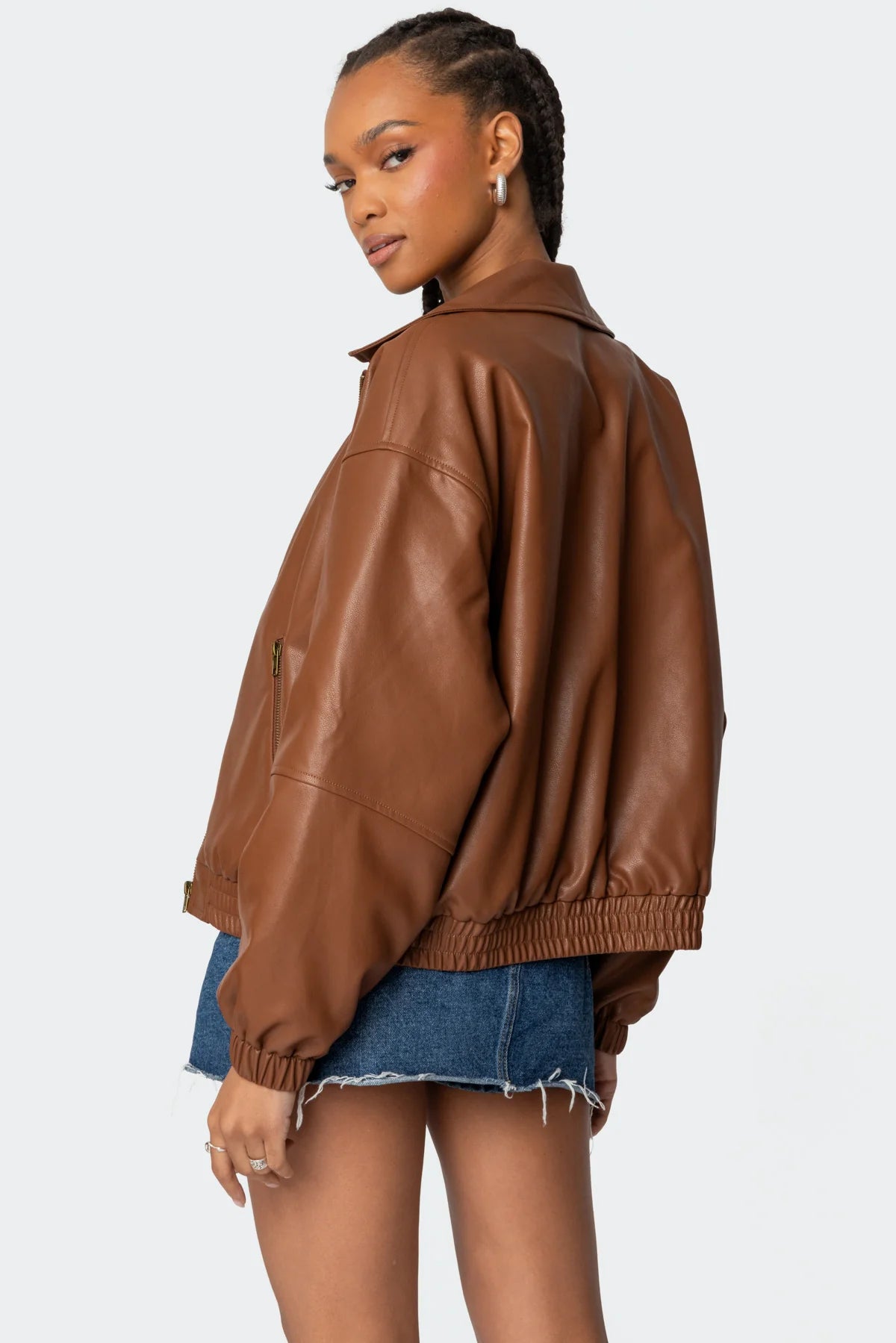 Faux Leather Bomber Jacket - LOUVELLI