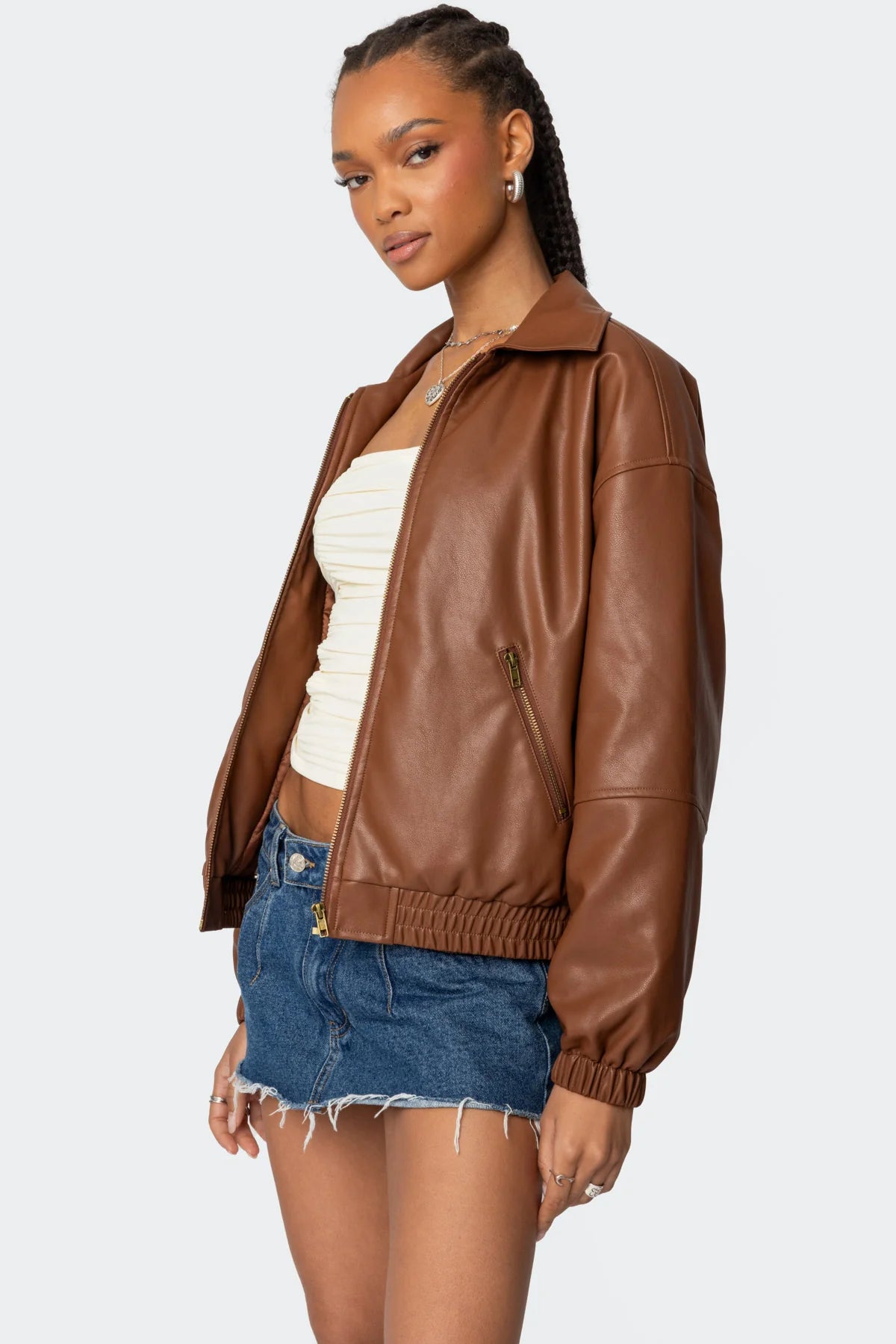 Faux Leather Bomber Jacket - LOUVELLI