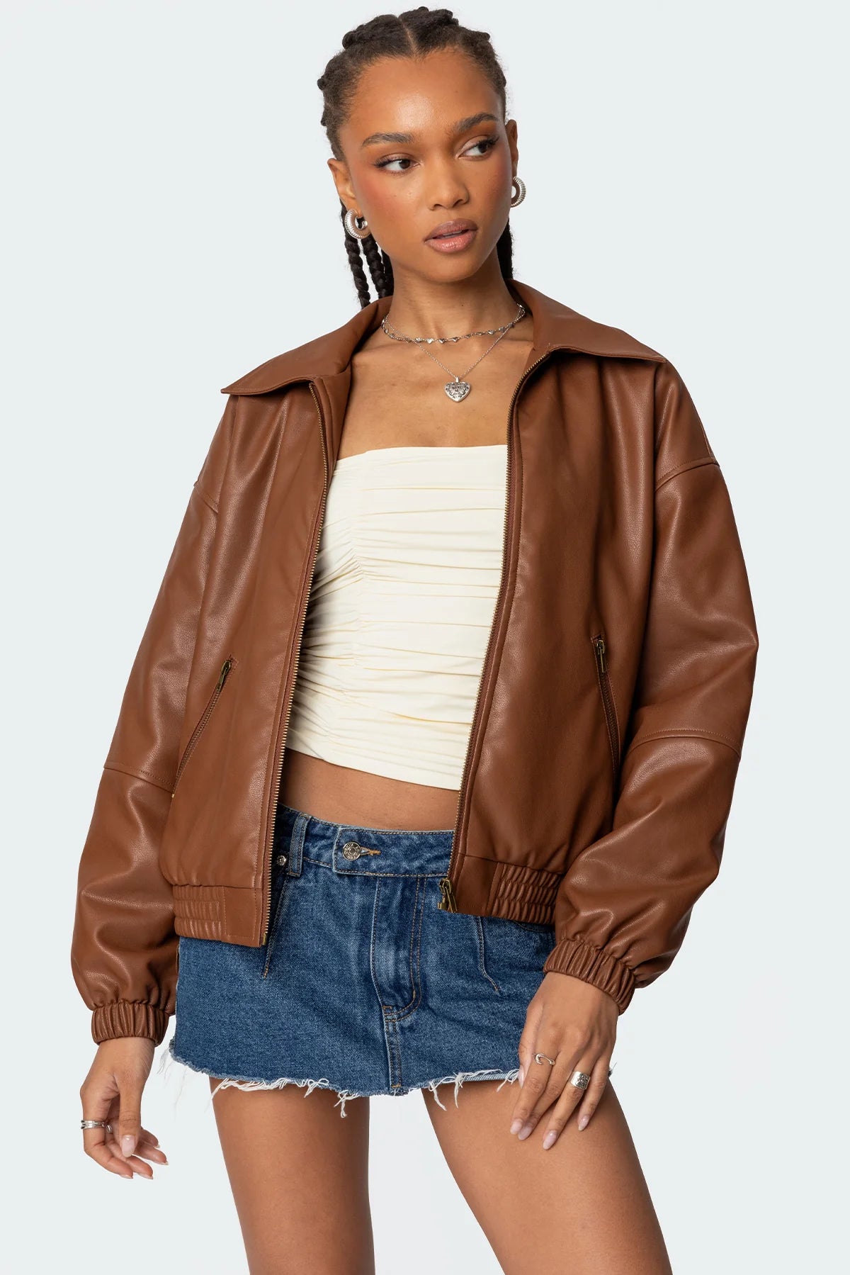 Faux Leather Bomber Jacket - LOUVELLI