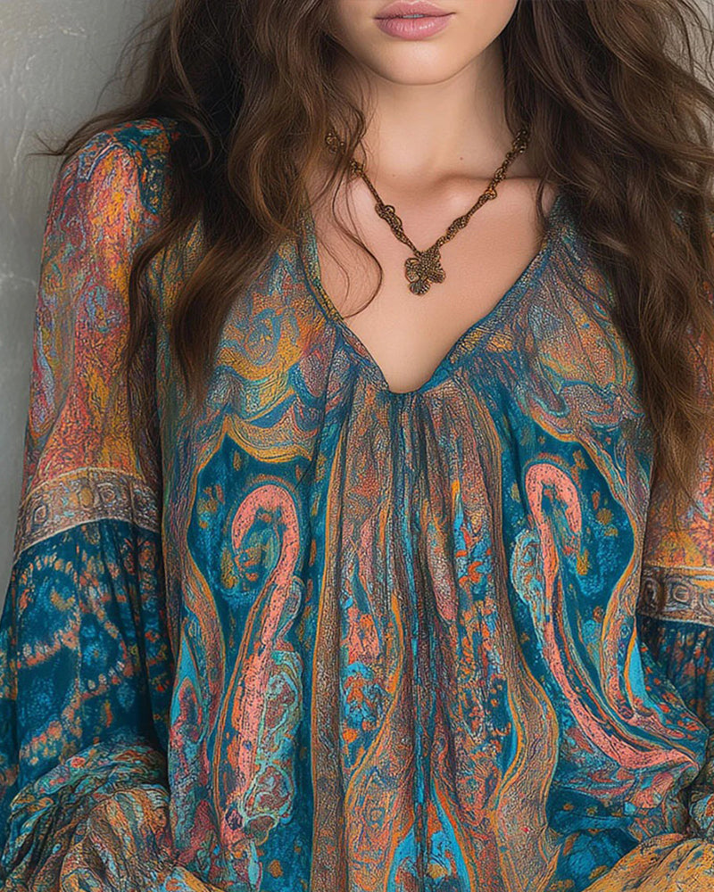 Ada | Bohemian V-Neck Blouse with Flared Sleeves
