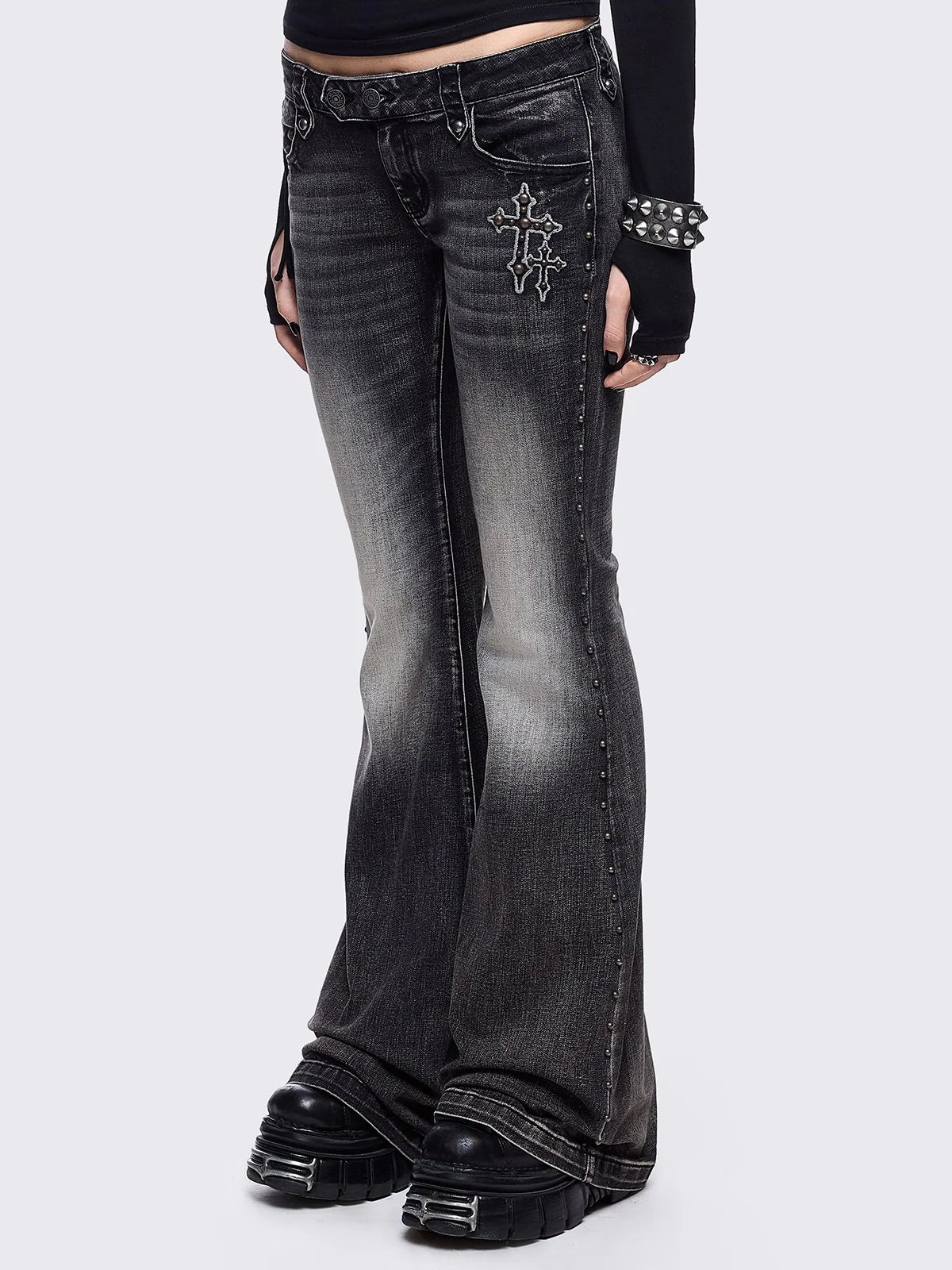 Black Washed Flared Angel Jeans