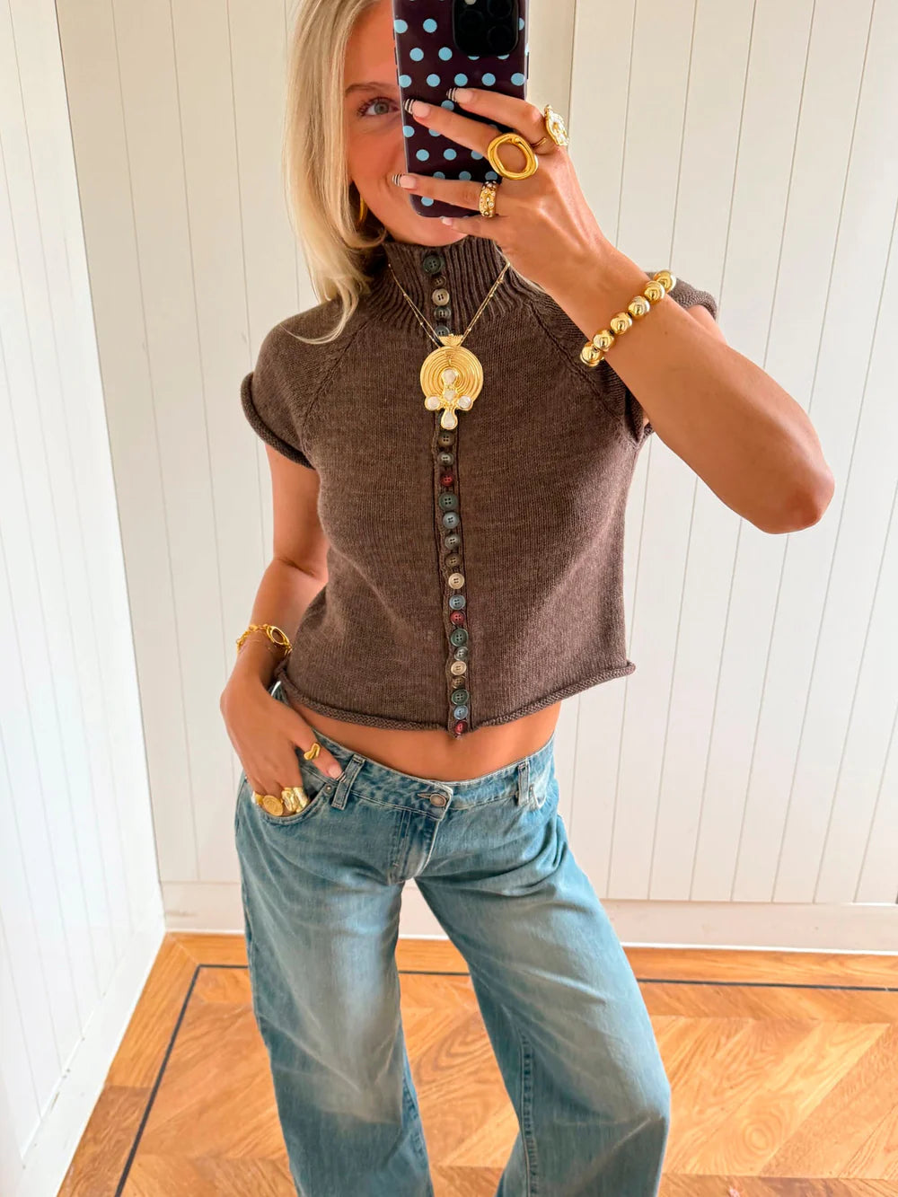 Amber Knitted Button Short Sleeve