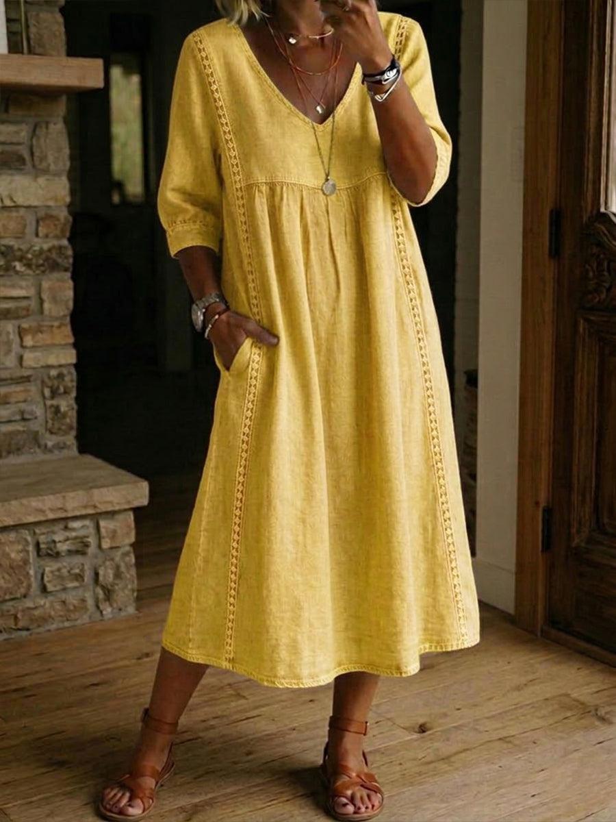 Lillian | Embroidered Trim Midi Dress