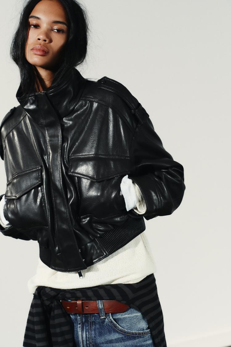 Suzy Faux Leather Cropped Jacket