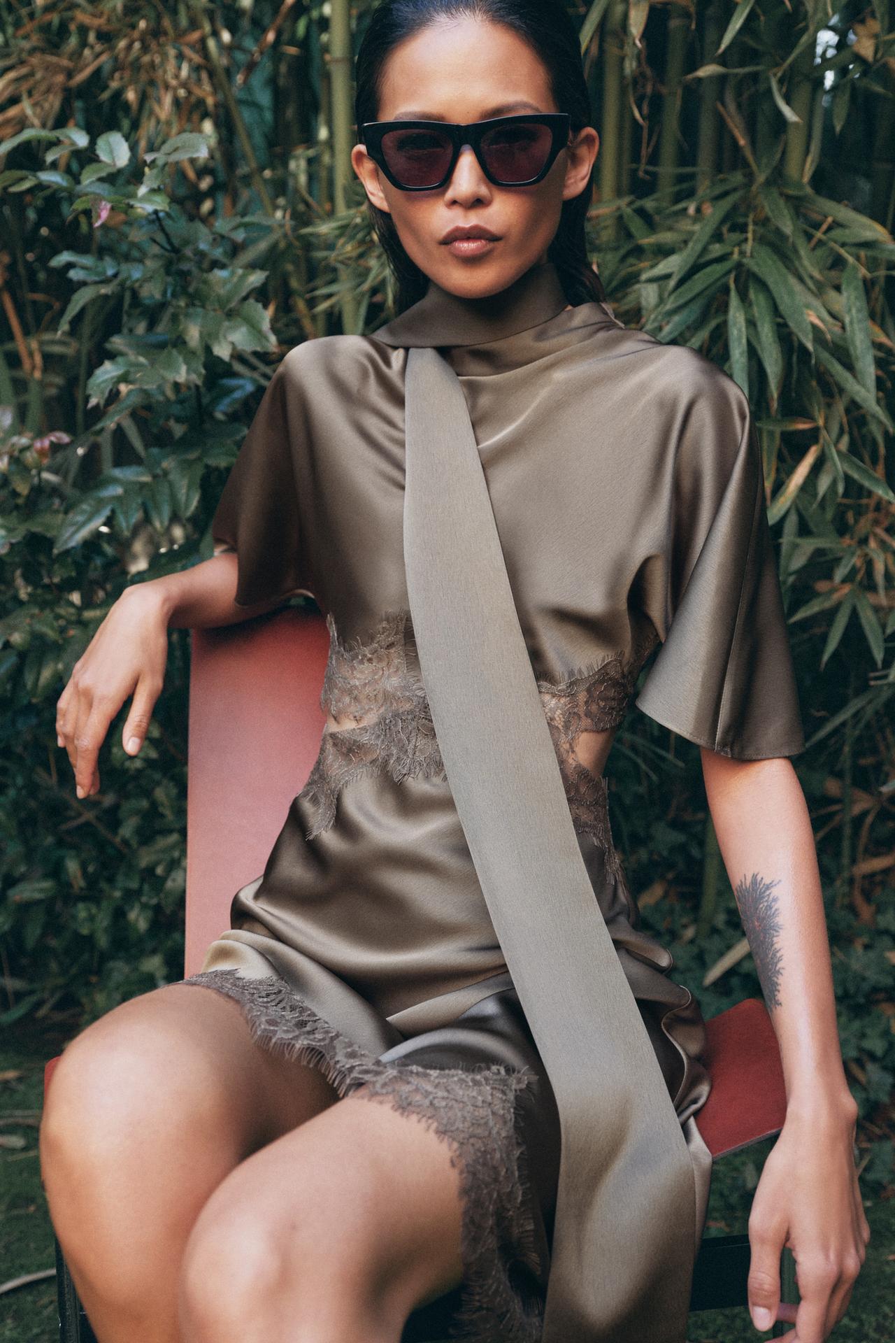Joanne Satin Mini Dress With Lace