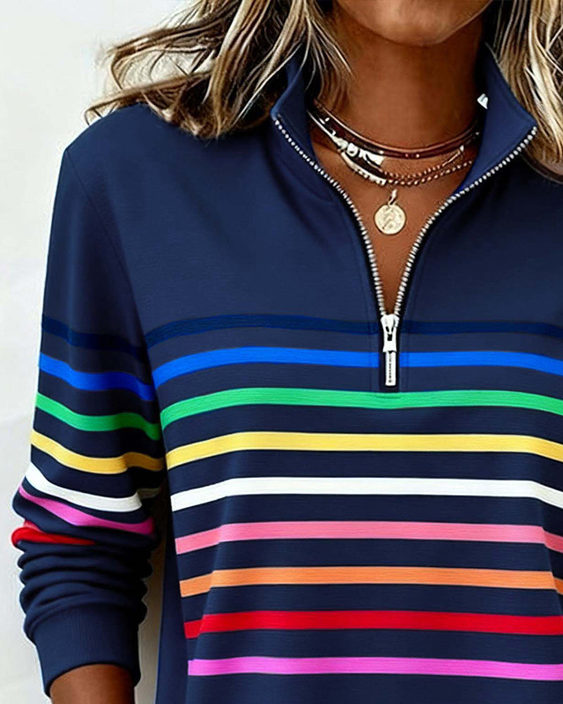 Grace | Colourful Stripe Quarter-Zip Sweatshirt