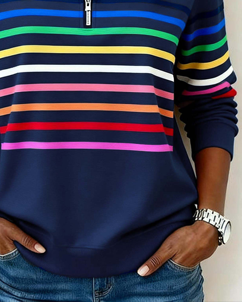 Grace | Colourful Stripe Quarter-Zip Sweatshirt