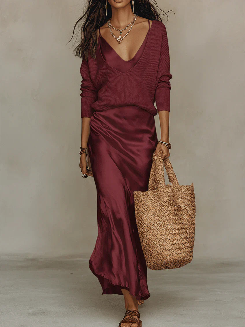Lucy | Maxi Satin Dress with Sweater