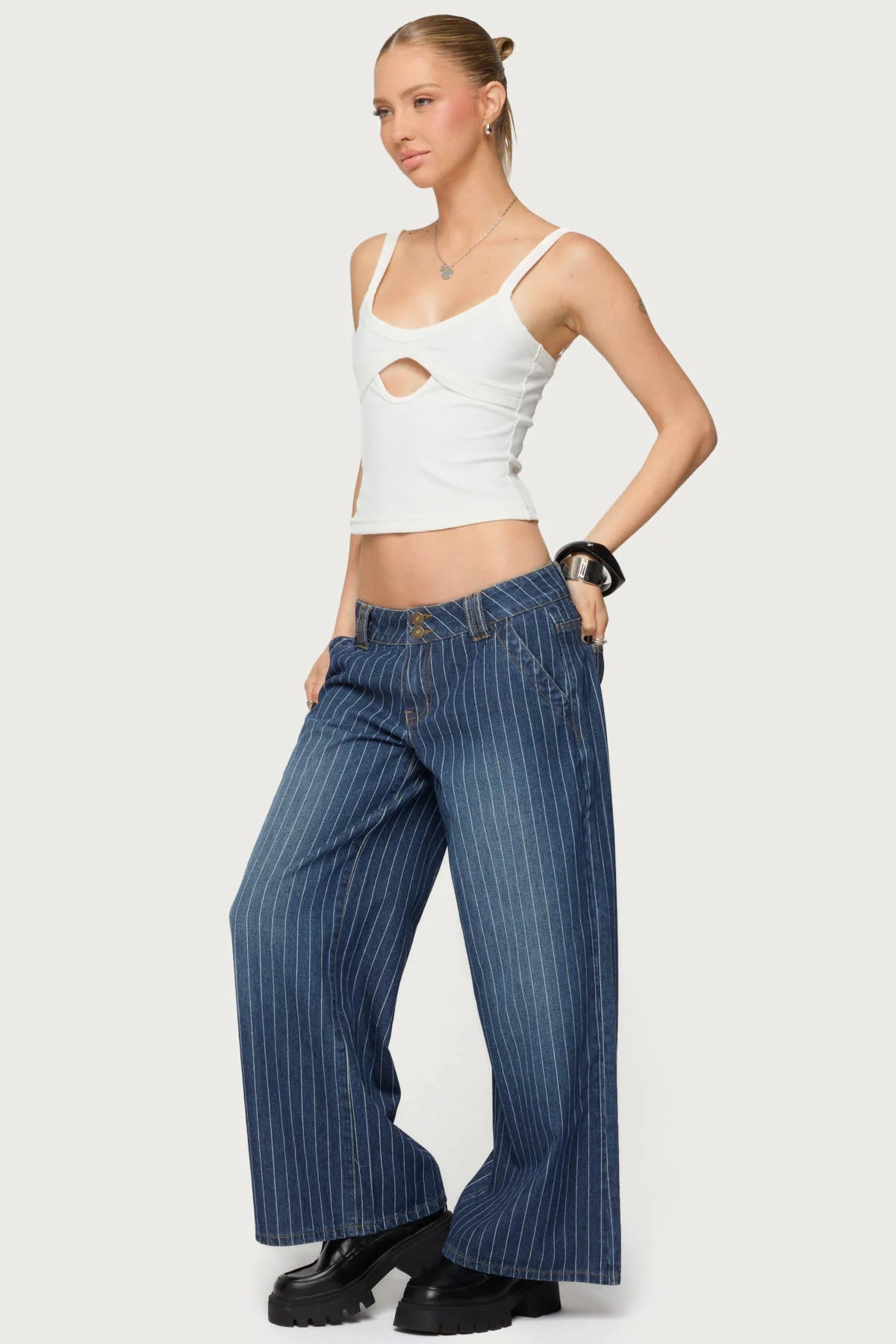 Rosalie Striped Low Rise Jeans