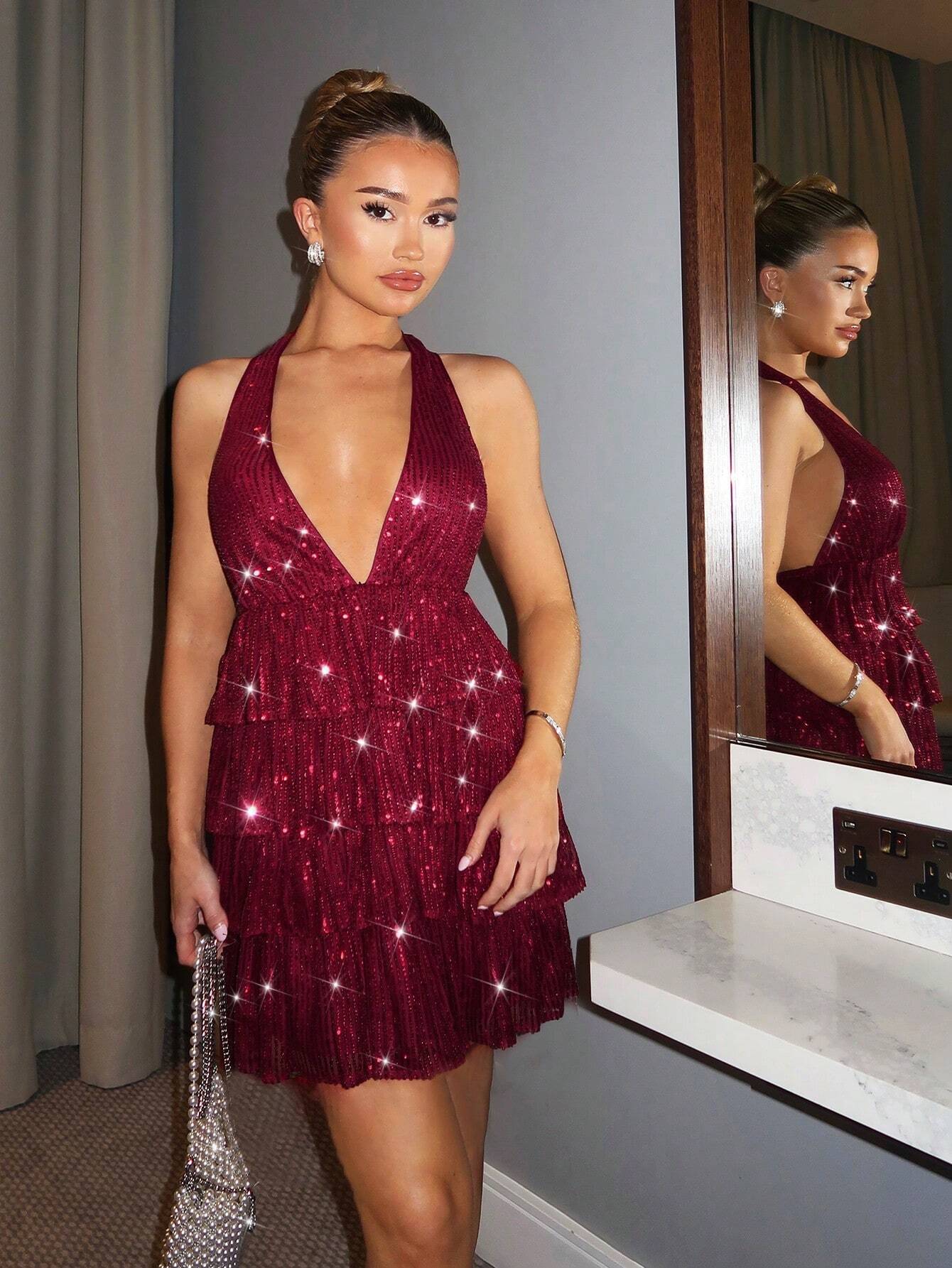 Gina Sequin Halter Dress