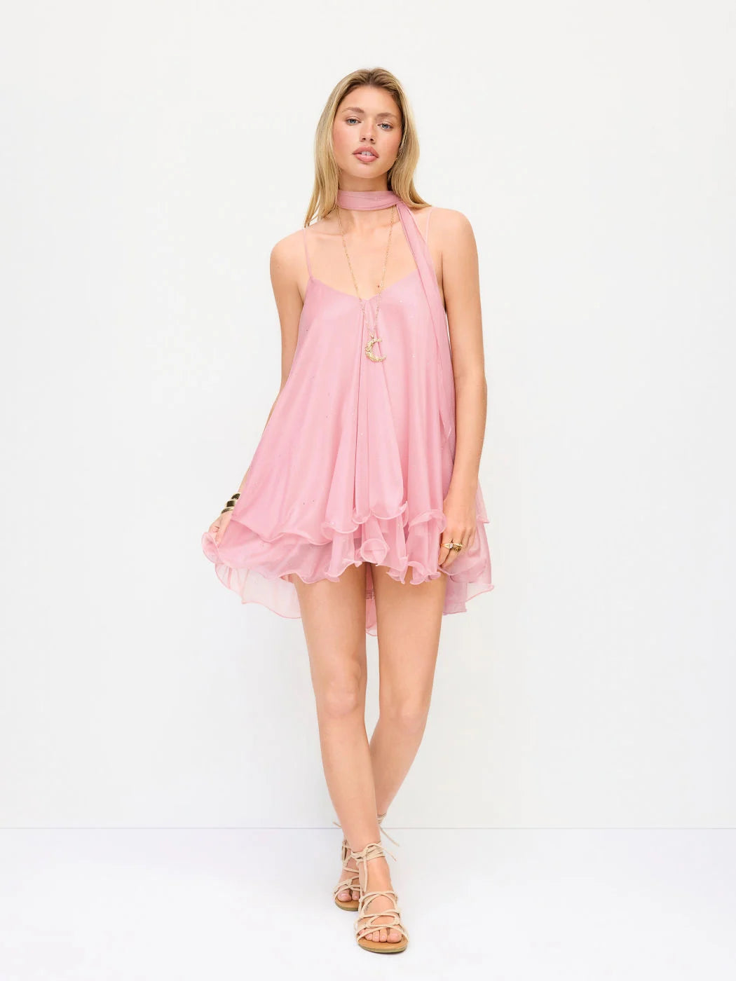 Elise Ruffled Mini Dress With Scarf