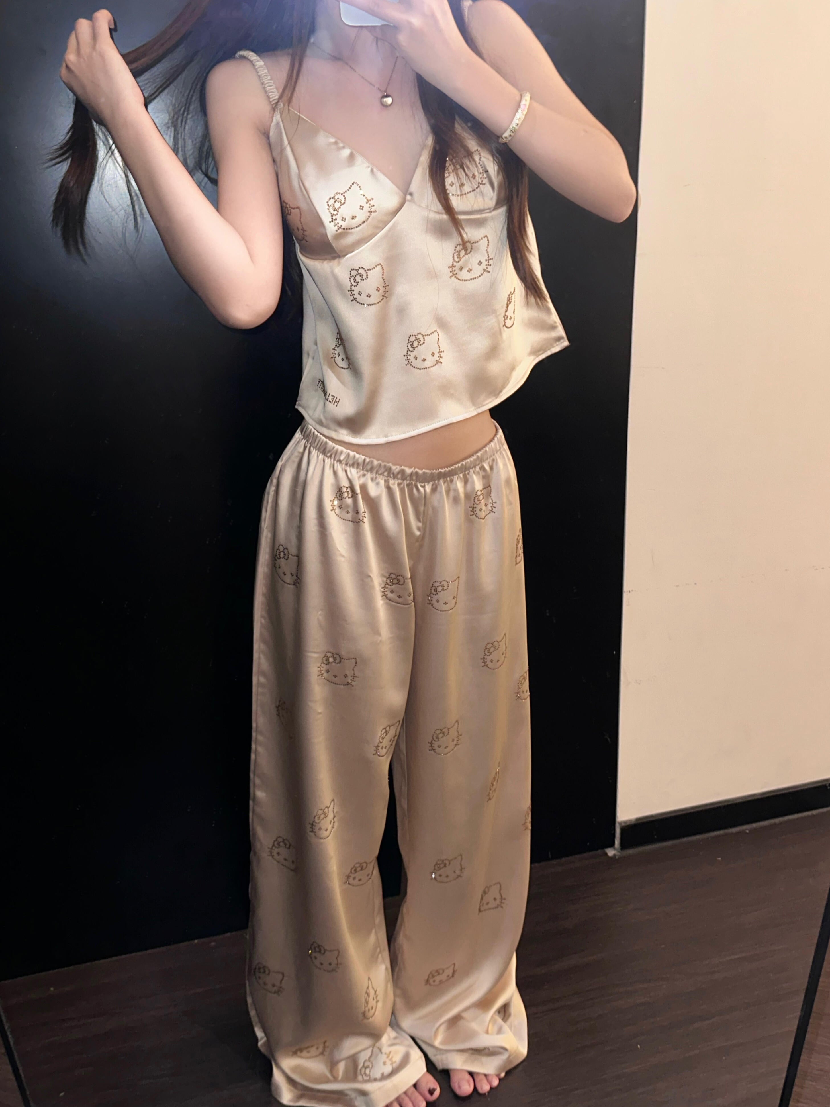 Hello Kitty Champagne Satin Pajama Set
