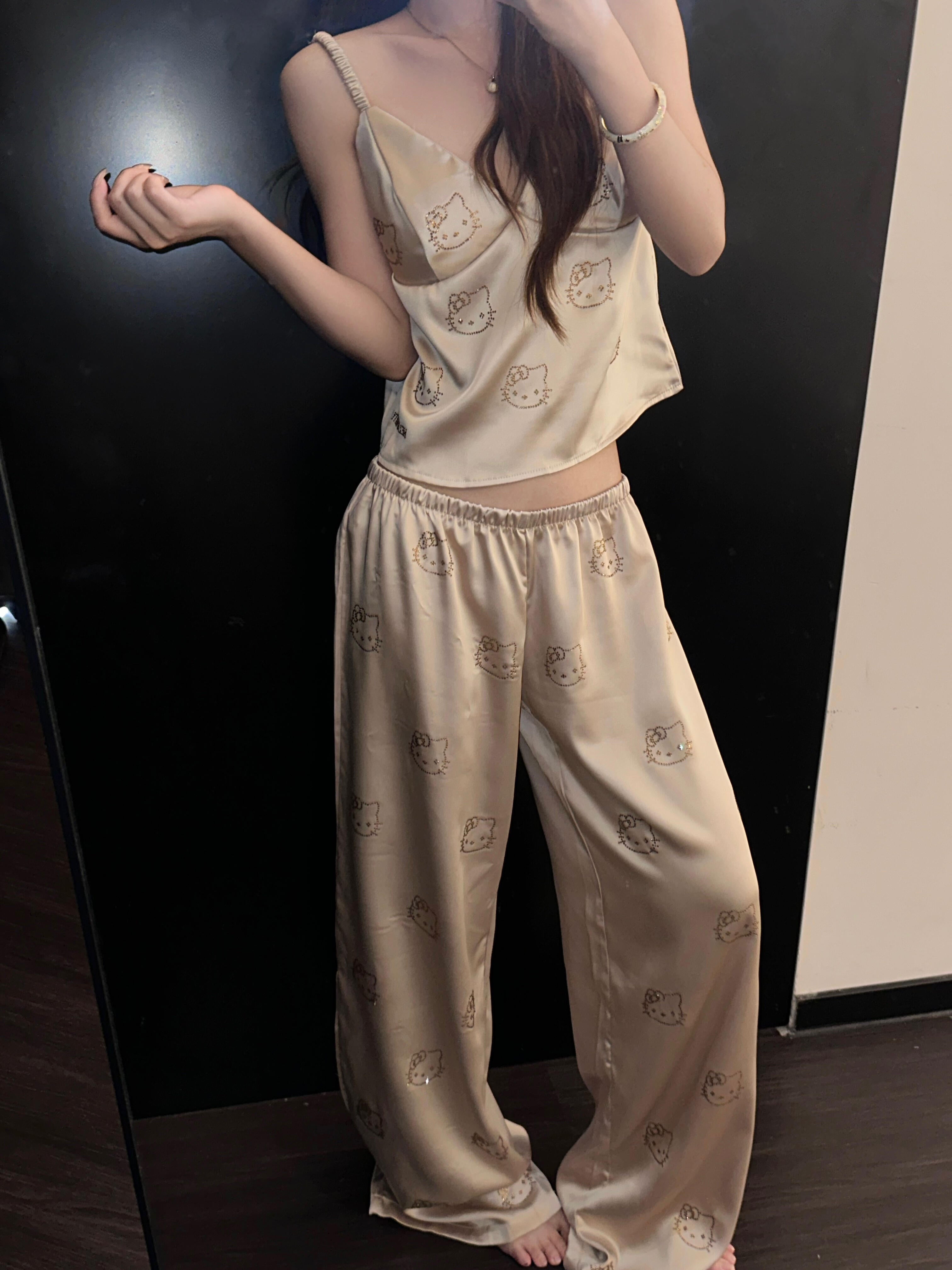 Hello Kitty Champagne Satin Pajama Set