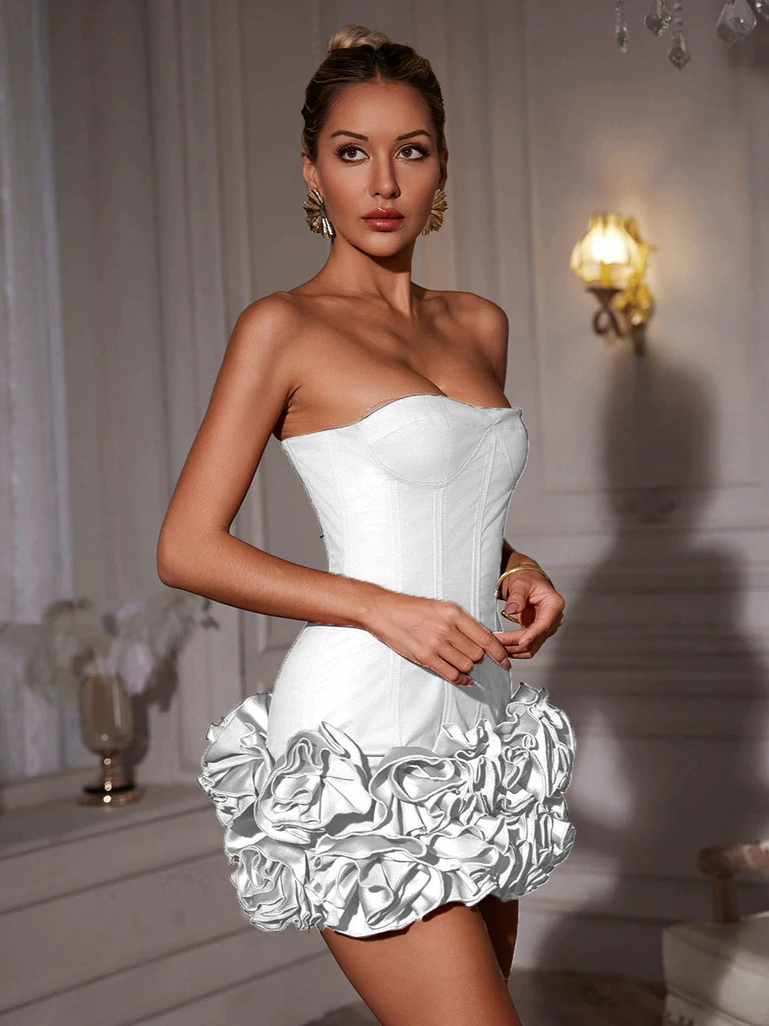 Victoria Strapless Flower Mini Dress