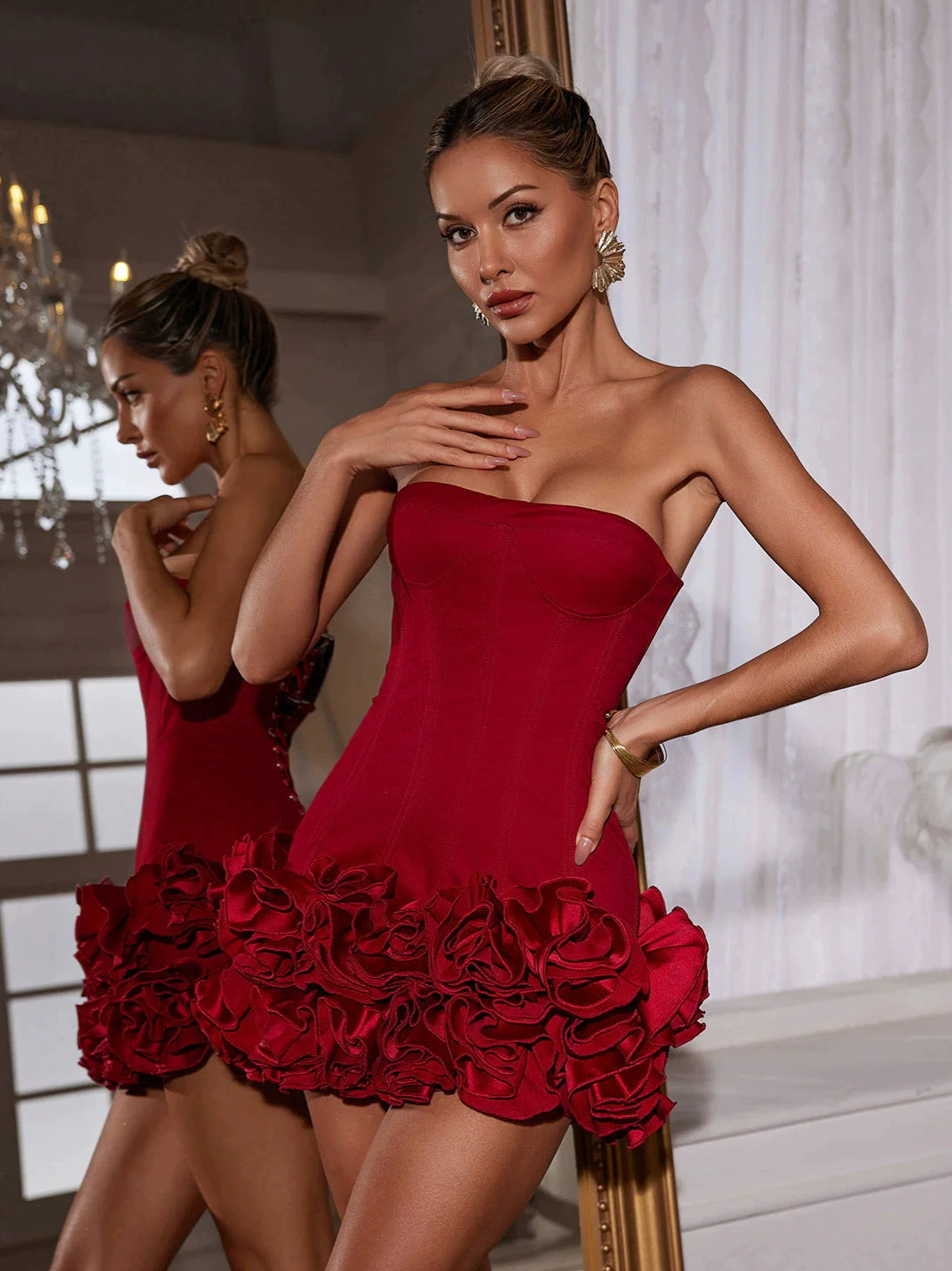 Victoria Strapless Flower Mini Dress
