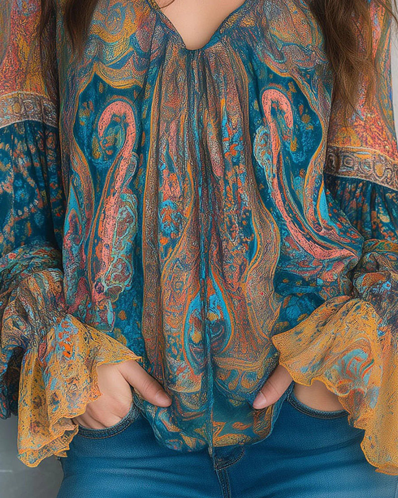 Ada | Bohemian V-Neck Blouse with Flared Sleeves
