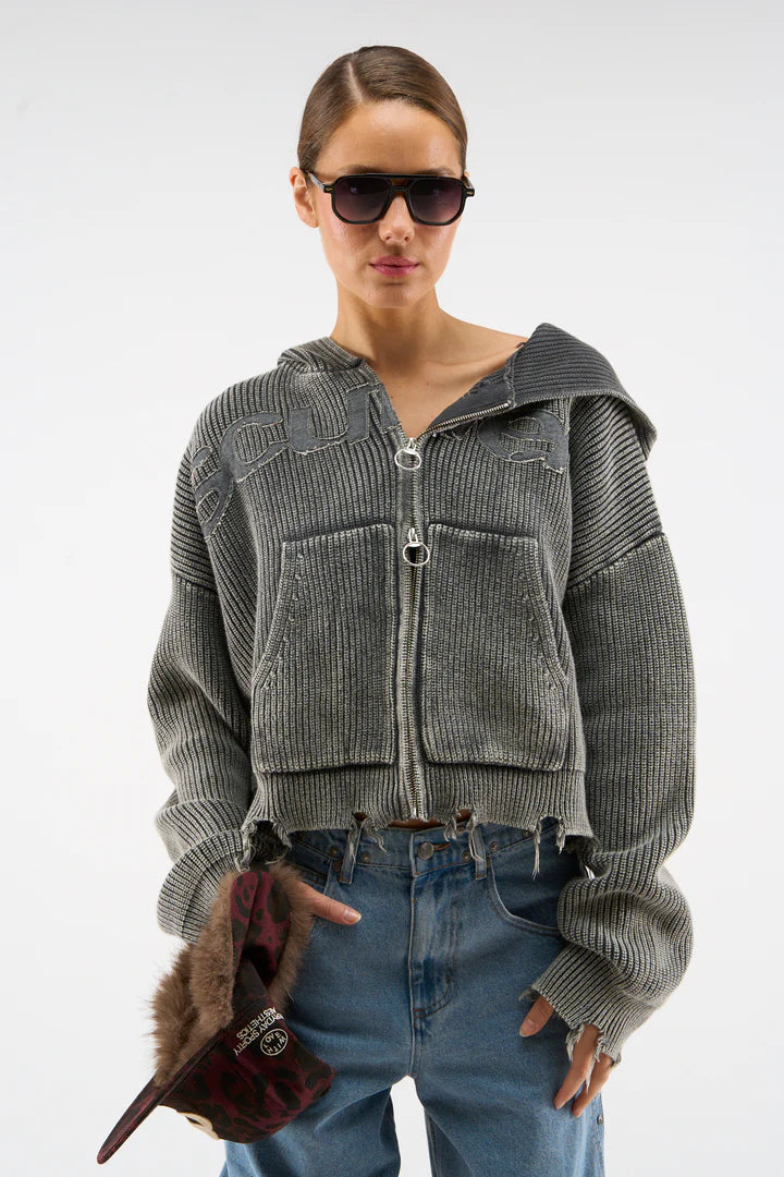 RAW WORLDWIDE  ZIP HOODIE DISTRESSED
