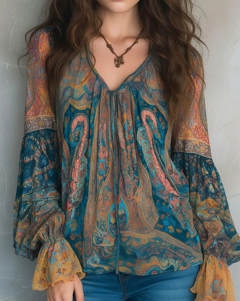 Ada | Bohemian V-Neck Blouse with Flared Sleeves