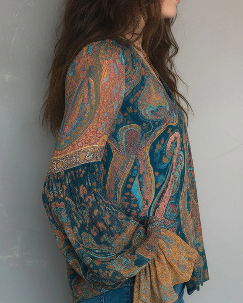 Ada | Bohemian V-Neck Blouse with Flared Sleeves
