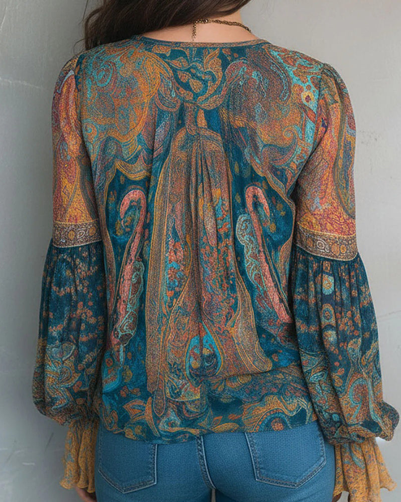 Ada | Bohemian V-Neck Blouse with Flared Sleeves
