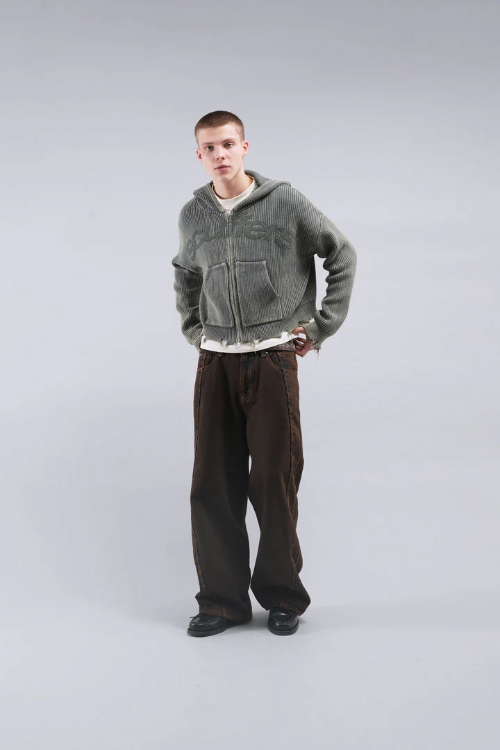 RAW WORLDWIDE  ZIP HOODIE DISTRESSED