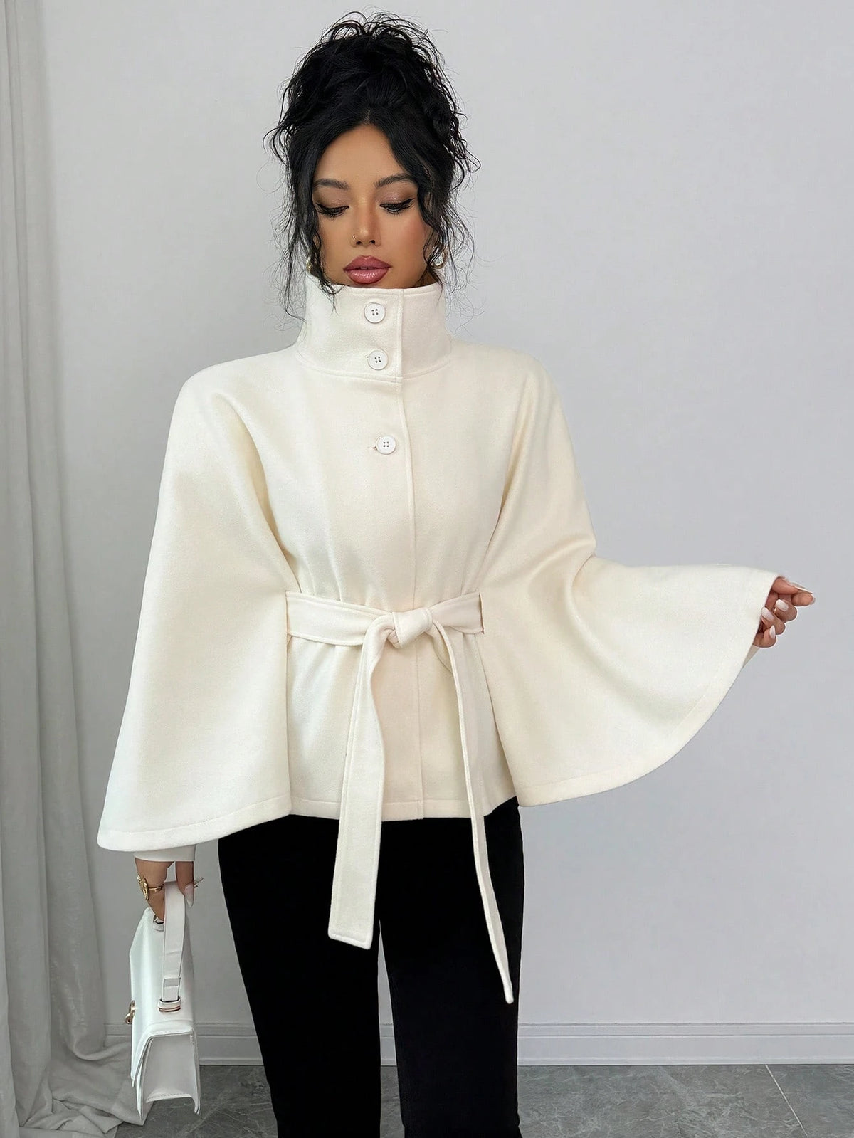 Elena High Collar Poncho Coat