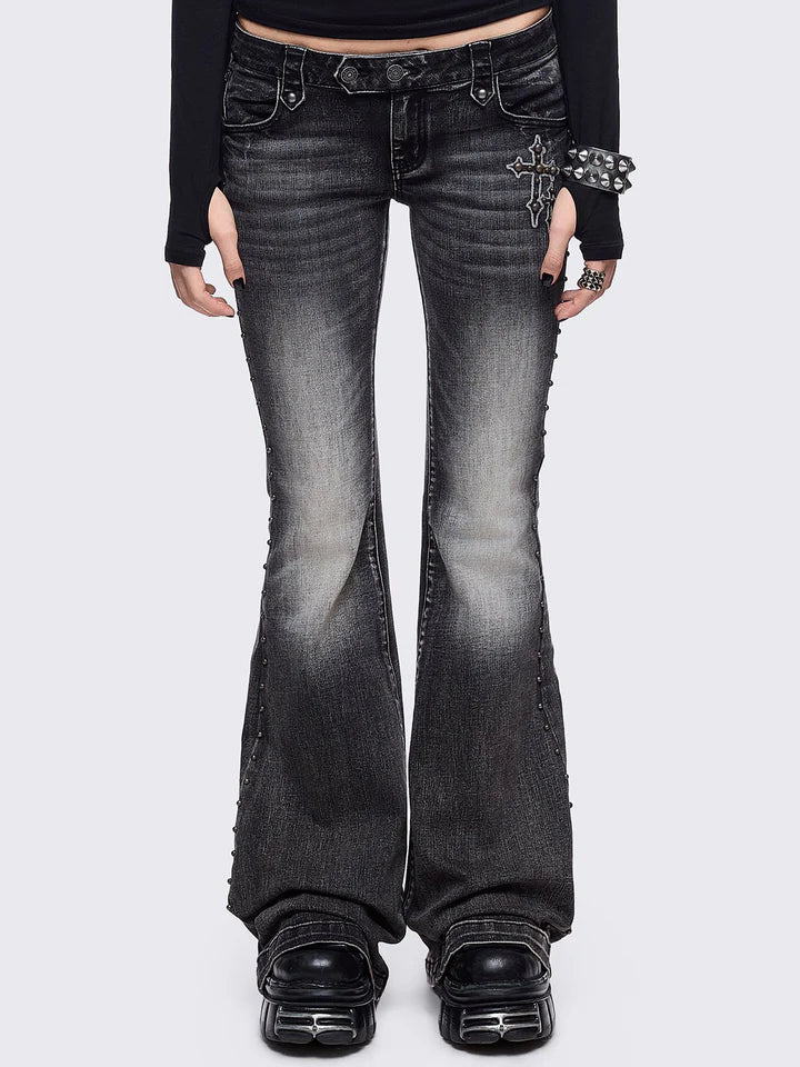 Black Washed Flared Angel Jeans